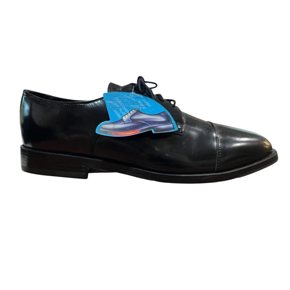 Nunn Bush Mens Black Leather Centro Dress Flex Oxford  12 M  NWOB  Office Formal